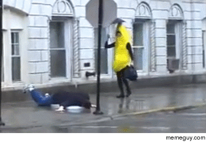 Banana slips on man