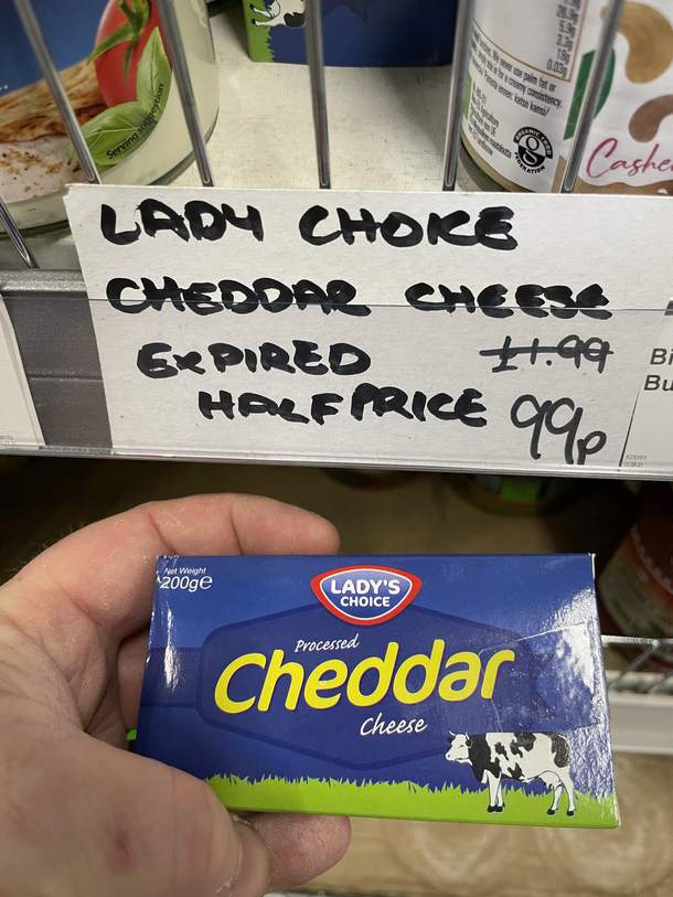 Bargain Bin Lady Choke Cheddar Cheese - Expired - Half Price p