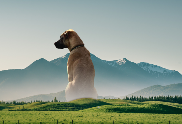 Based off the Godzilla landscape photos I did someone asked me to do one with their dog I was happy to oblige