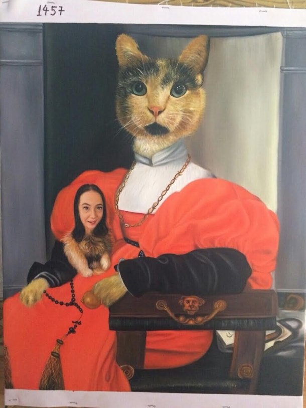 Based on the heinous prank war painting I ordered a painting of my wife and her cat She hasnt seen it yet