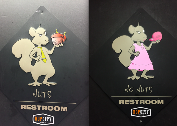 Bathroom signs at local bar