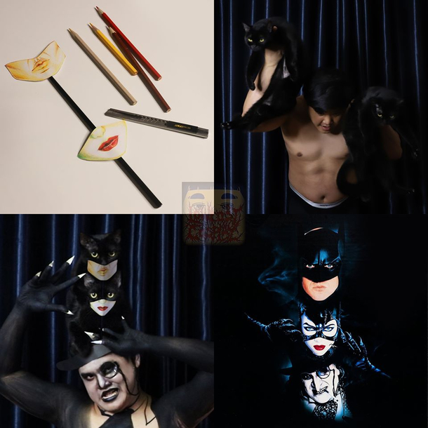 Batman Returns poster recreation with the help of a couple of cats From LowcostCosplay