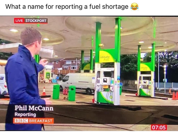 BBC reporting on an alleged fuel shortage Only one man for the job