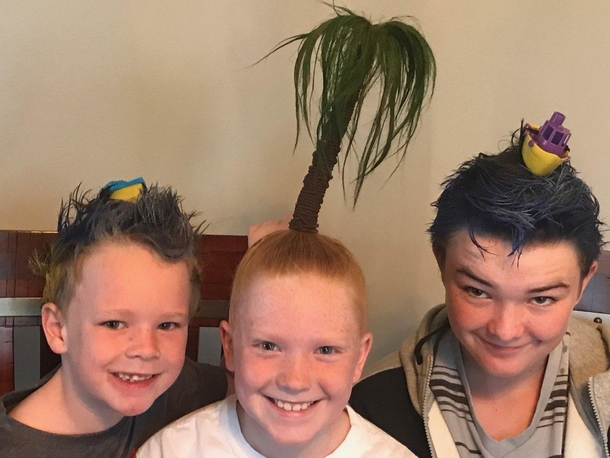 Beach theme crazy hair day Check the PALM TREE