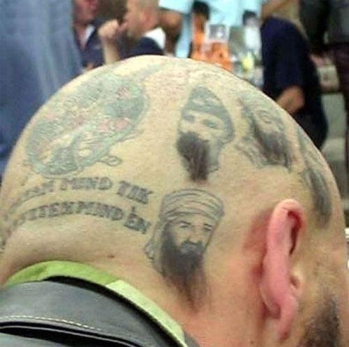 Bearded face head tattoos