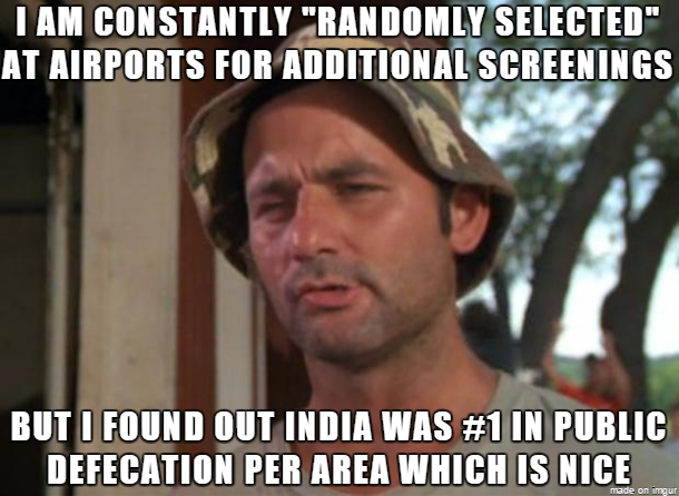 Being Indian-American  who travels a lot this was definitely a perk to read this morning while at my gate