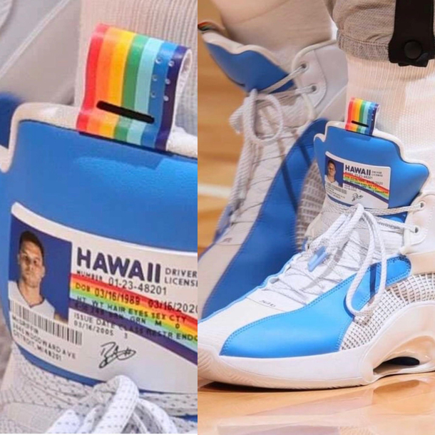 Ben Griffin donned a signature shoe that was inspired and modeled after Superbad McLovin fake ID card