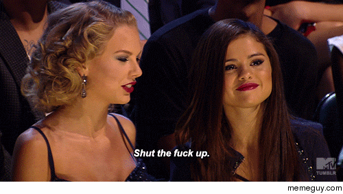 Better quality gif of Taylor Swifts shut the fuck up at the VMAs