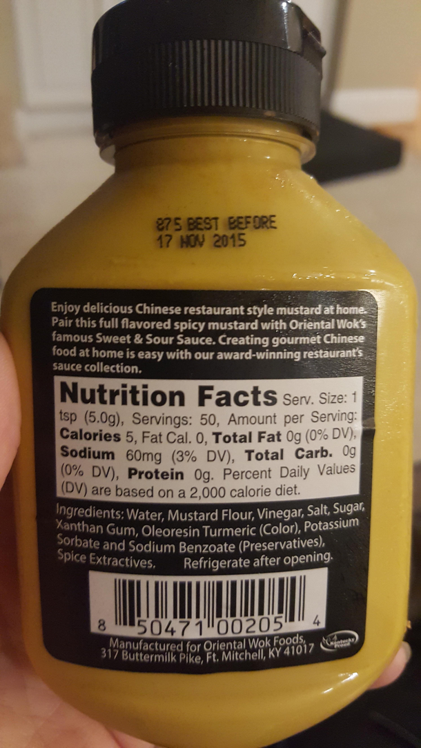 BF away for the week and I thought I would do something outside of character and clean Decided his fridge could use an audit He bought the house six years ago I guess he celebrated with this bottle of mustard I dont know what to do with itseems like a mis