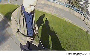 Biker helps a blind man