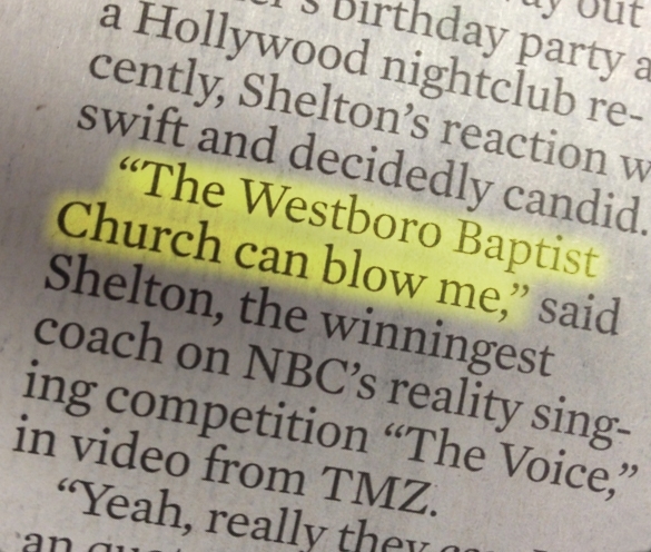 Blake Shelton gives his opinion on the Westboro Baptist Church