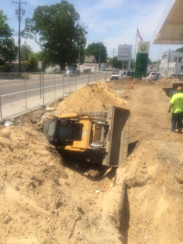 Boss said to backfill the hole with the Skid Steer Not sure what hes so angry about