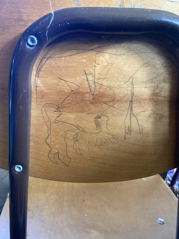 Bought an old school desk it came with this majestic piece of art free of charge