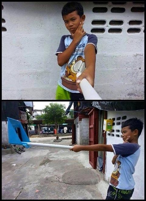 boy capture with selfiestick