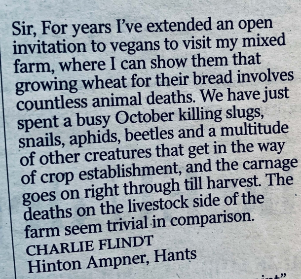 Bread-eating vegans are party to mass animal murder