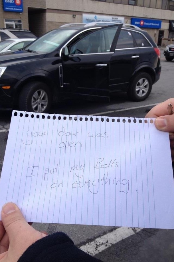 Brothers good deed He shut the door and left the note on the drivers seat