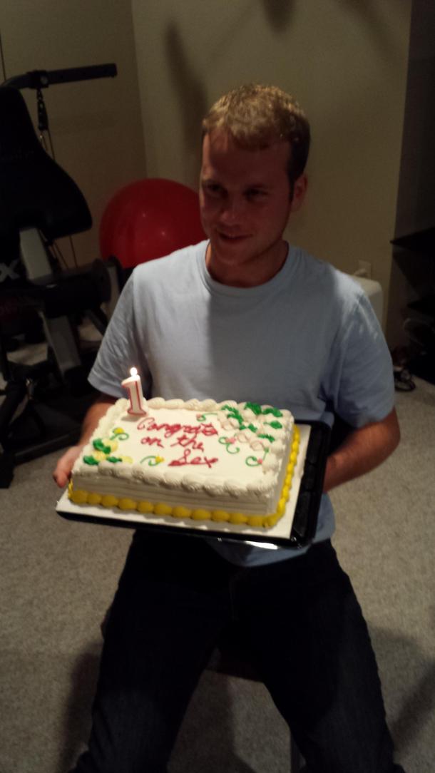 Buddy finally got laid we had to have a party