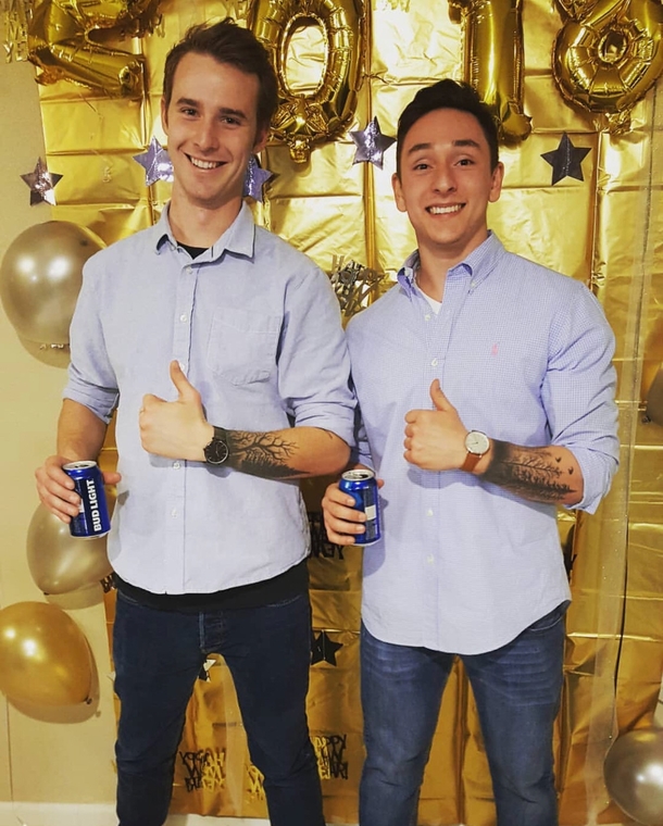 Buddy showed up to a NYE wearing the same thing as a stranger who had the same exact tattoo