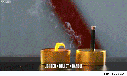 Bullet shot through a lighter near a candle