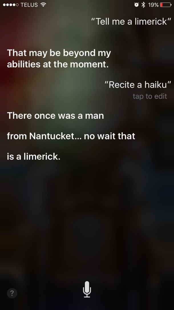Bullshit Siri knows exactly what a limerick is