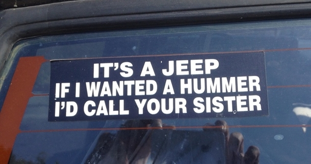 Bumper sticker on a Jeep