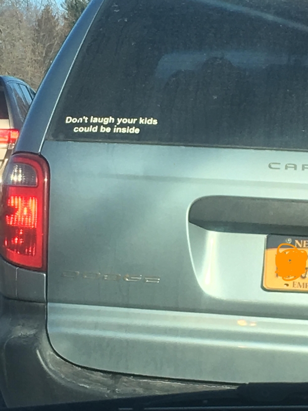 Bumper sticker on a mini van - Meme Guy