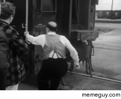 Buster Keaton stops and starts a train