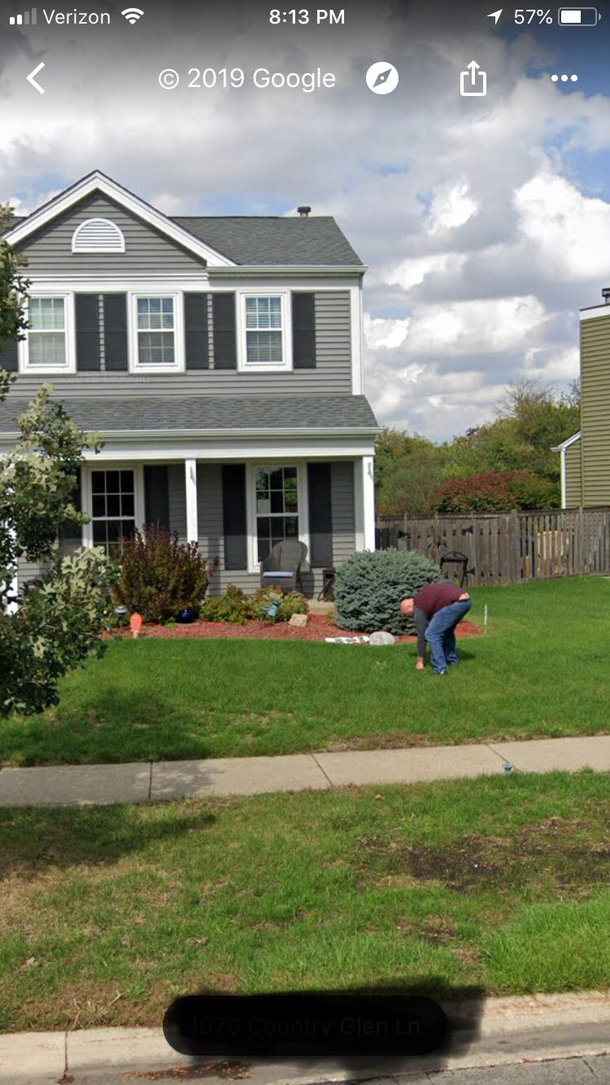 Busy with yard work I was completely oblivious when Googles street-view car drove by and got a nice pic of my crack in front of my home