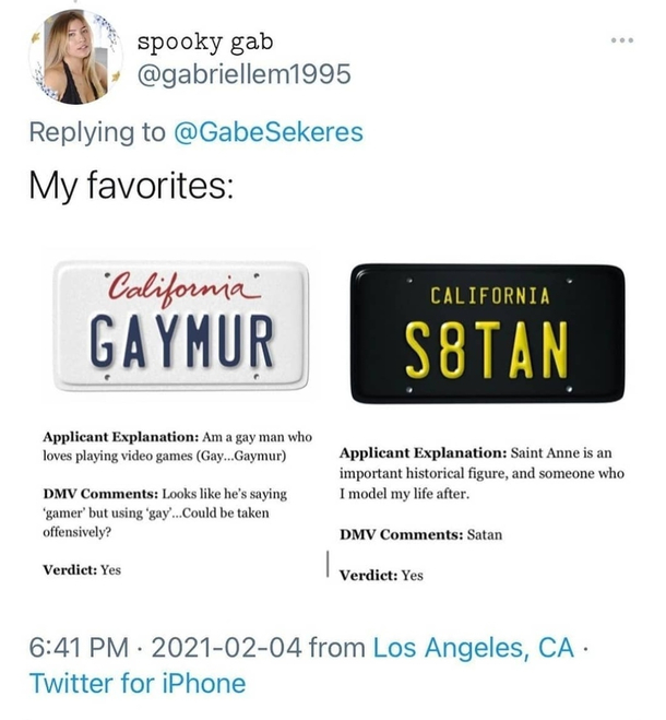 California Vanity plate applications