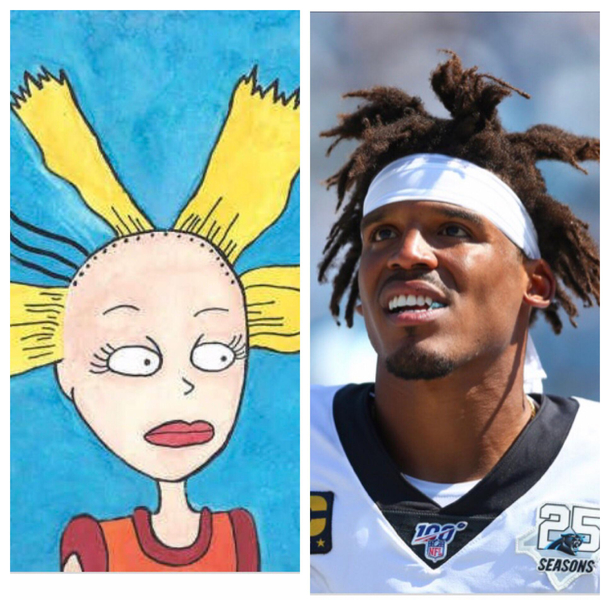 Cam Newton running around out here looking like Cynthia from Rugrats