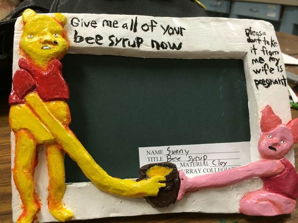 Came across this school art project Poohs honey problem is getting out of hand
