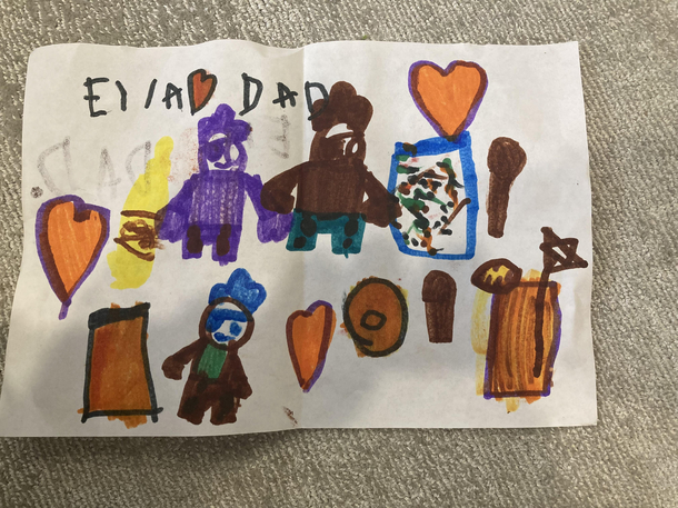 Card from yo daughter happy birthday daddy its everything you love pirate Legos hot sauce mayonnaise and drinks