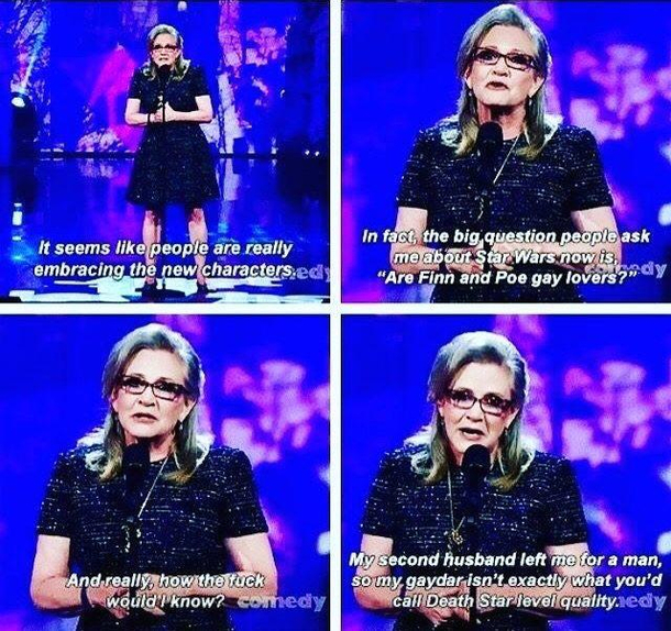 Carrie Fisher asked about Finn and Poe