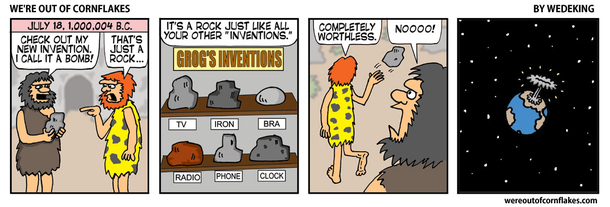 Caveman scientist creates another invention