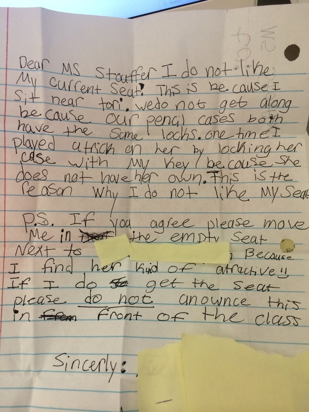 Changed my students seats and got the best note