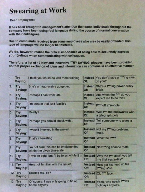 Cheat sheet for work