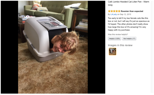 Checking reviews to see if the litter box was big enough for my cat