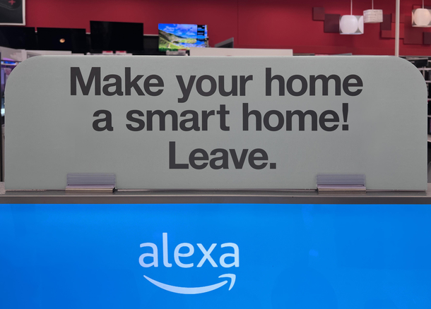 Cheeky Amazon signage in the electronics aisle of Target