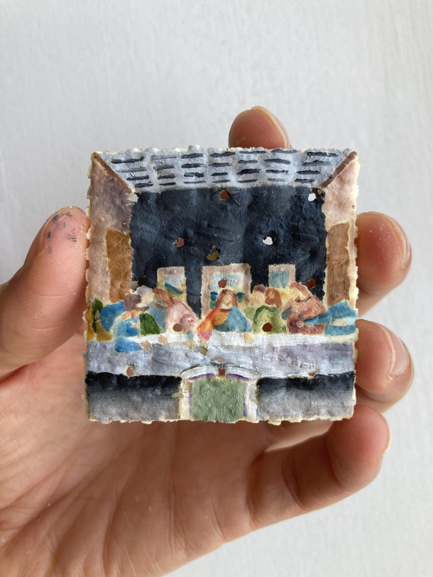 christ on a cracker the last supper oil on saltine