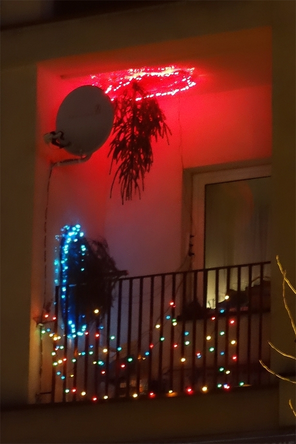 Christmas tree at someones balcony found in Poland