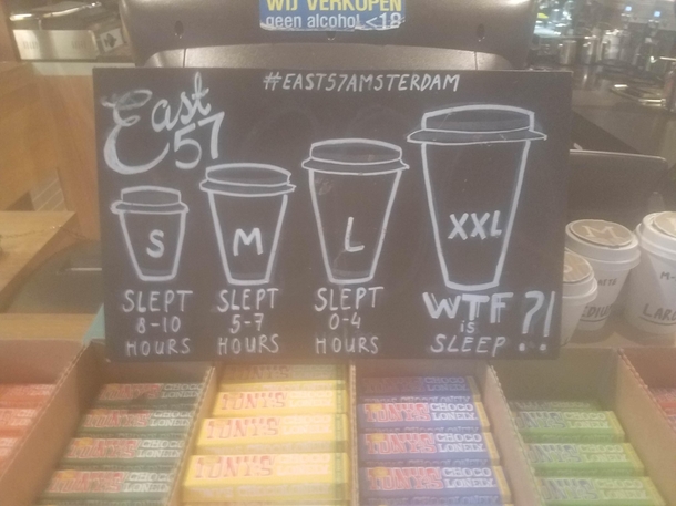 Coffee shop drink sizes based on how much sleep you had last night