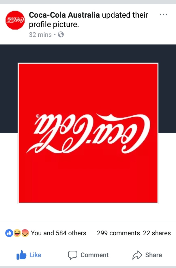 Coke Australia inverted their logo for the sweet down under karma