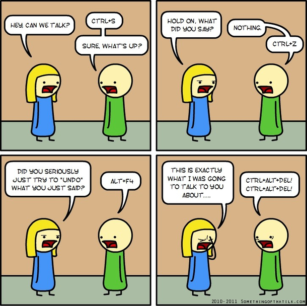 comic situation using computer commands in a relationship