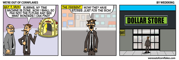 Coming from the past to the current times in his time machine
