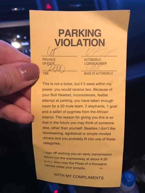 Complimented parking ticket