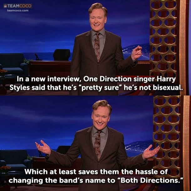 Conan on why its a good thing Harry from One Direction is probably not bisexual