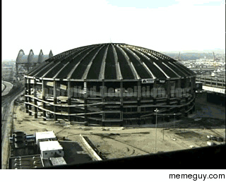 Controlled demolition of Kingdome in Seattle