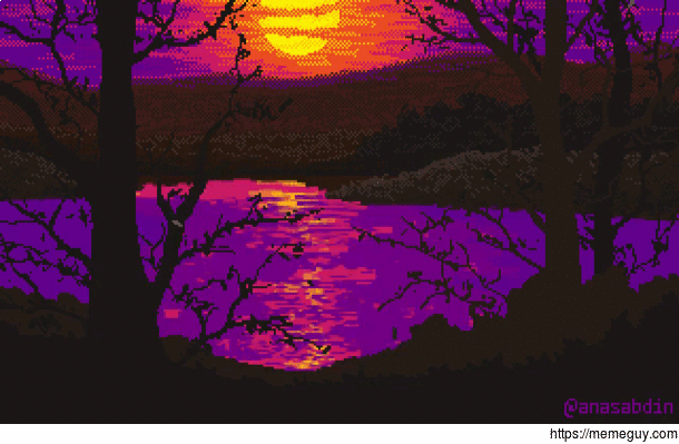 Cool landscape during the night in pixel art