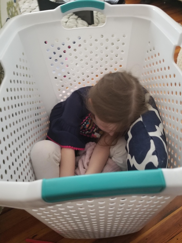 Couldnt find my daughter and then finally found her sleeping in a clothes basket
