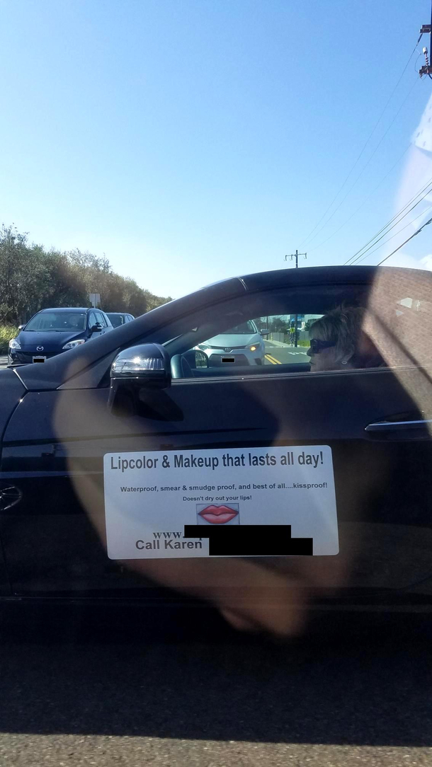 Coworker found an actual Karen in the wild driving her MLM car
